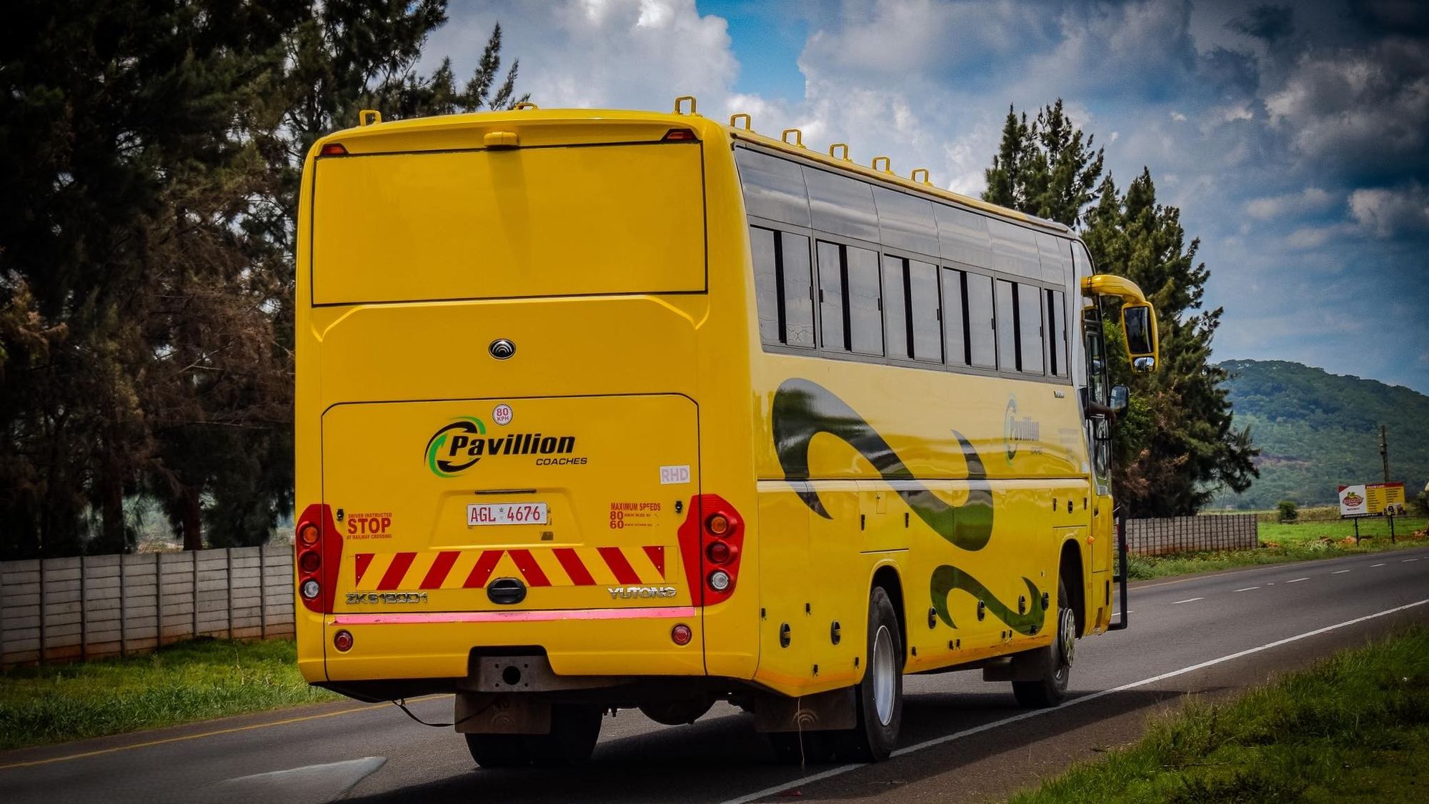 A Pavillion coach cruising along the open highway